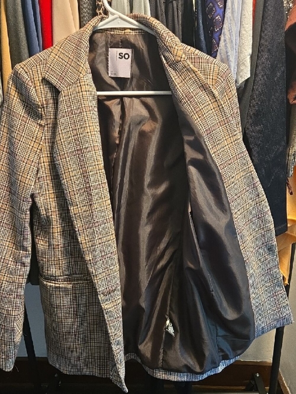 SO Women's Plaid Blazer in Tan, Brown and Subtle Maroon - Picture 3 of 5